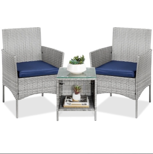 3-Piece Outdoor Patio Wicker Bistro Set w/ Side Storage Table - Lot 449