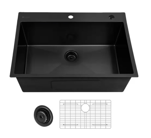 Glacier Bay 33 in. Drop-in Single Bowl 18 Gauge Black Stainless Steel Kitchen Sink - Lot 75