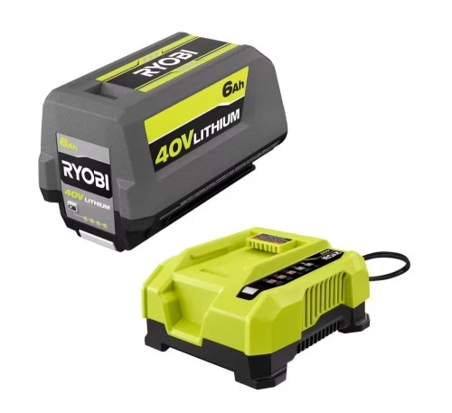 RYOBI 40V Lithium-Ion 6.0 Ah Battery and Rapid Charger Starter Kit - Lot 634