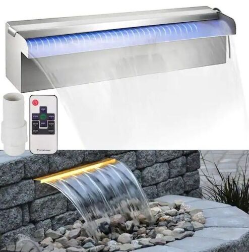 VEVOR 11.8 x 4.5 x 3.1 in. Pond Waterfall Spillway with LED Strip, Pipe Connector for Pool - Lot 644