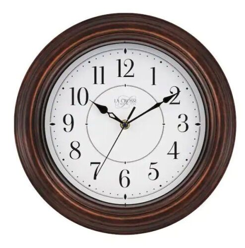 La Crosse Technology 12 in. Evelyn Brown Silent Sweeping Quartz Analog Wall Clock - Lot 645