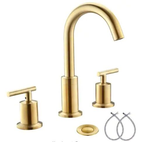 Phiestina Brushed Gold Widespread 8 in. 2-Handle Bathroom Faucet 3-Hole - Lot 734