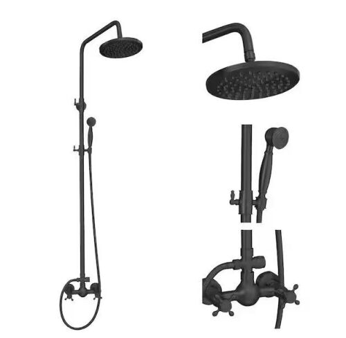 BWE Double Handle 2-Spray Shower Faucet Wall Bar Shower Kit 1.8 GPM 8 in. Rain Shower Head with High Pressure in Matte Black - Lot 737
