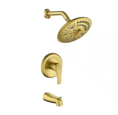 FLG Single-Handle 6-Spray High Pressure Wall Mount Tub and Shower Faucet in Brushed Gold - Lot 739
