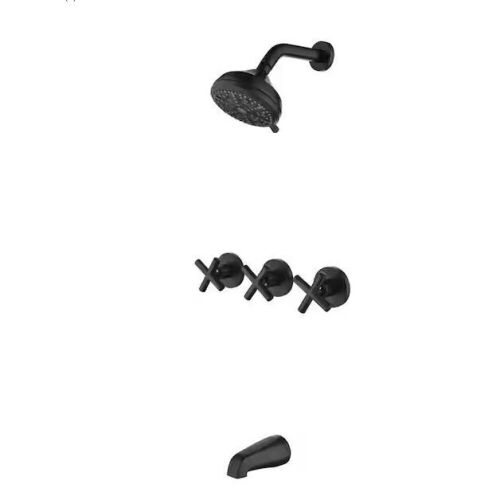Triple Handle 10-Spray Tub and Shower Faucet 1.8 GPM Wall Mounted Shower System Set in Matte Black Brass Valve Included - Lot 741