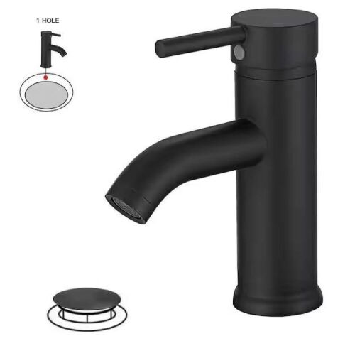 BWE Single Hole Single-Handle Bathroom Faucet With Pop Up Drain in Matte Black - Lot 747