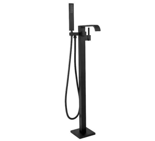 AKDY 1-Handle Freestanding Floor Mount Tub Faucet Bathtub Filler with Hand Shower in Matte Black - Lot 841