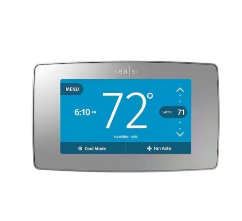 Emerson Sensi Touch 7-day Programmable Wi-Fi Smart Thermostat with Touchscreen Color Display, C-wire Required - Silver - Lot 845
