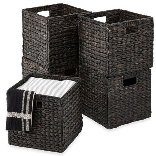 Set of 5 Collapsible Hyacinth Storage Baskets w/ Inserts - 13x13in - Lot 122