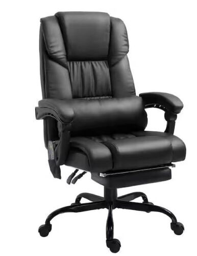 Vinsetto 27.25" x 24" x 47.25" Black PU Leather Reclining Height Adjustable 6-Point Massage Executive Chair with Arms - Lot 206