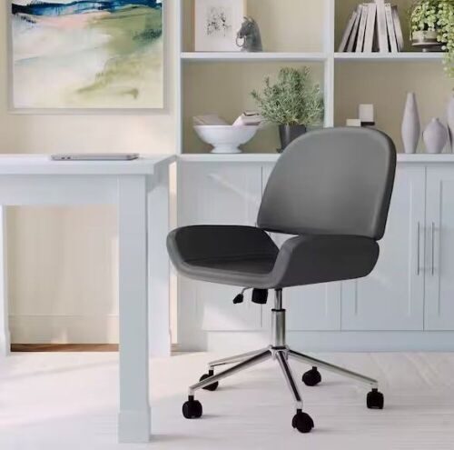  MARTHA STEWART Tyla Faux Leather Cushioned with Wheels Office Chair in Gray Faux Leather/Polished Nickel - Lot 209