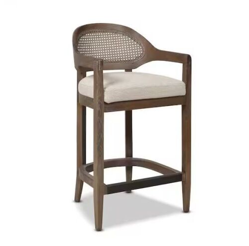 Jennifer Taylor Americana 26 in. Mid-Century Modern Oak Wood Frame Cane Rattan Back Counter Height Bar Stool in Taupe Beige - Lot 212