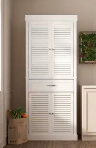 FUFU&GAGA White Paint Wood Storage Cabinet With 4-Shutter Doors, Drawers and Adjustable Shelves - Lot 214