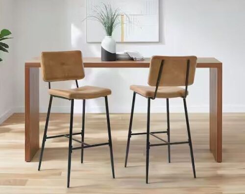 StyleWell 26 in. Blackburn Mid-Century Modern Cognac Faux Leather Counter Stool with Black Metal Frame, Set of 2 - Lot 218