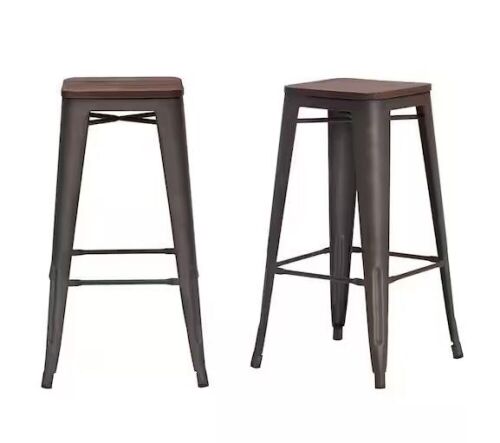 StyleWell Finwick Matte Gunmetal Gray Backless Bar Stool with Dark Wood Seat, Set of 2 - Lot 304