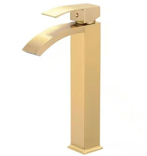 BWE Waterfall Single Hole Single Handle Bathroom Vessel Sink Faucet in Brushed Gold - Lot 307
