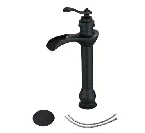 Single Handle Single-Hole Bathroom Waterfall Vessel Sink Faucet in Matte Black - Lot 423