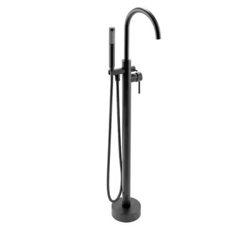 AKDY 1-Handle Freestanding Floor Mount Tub Faucet Bathtub Filler with Hand Shower in Matte Black - Lot 522