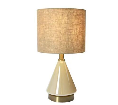 Lot of (2) 20 in. Cream and Gold Glass Table Lamp with Cream Linen Shade - Lot 605
