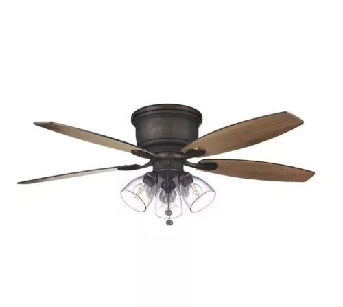 Hampton Bay Stoneridge 52 in. Indoor LED Bronze Hugger Ceiling Fan with Light Kit, 5 Reversible Blades and Reversible Motor - Lot 719