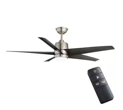 Hampton Bay Mena 54 in. White Color Changing Integrated LED Indoor/Outdoor Brushed Nickel Ceiling Fan with Light Kit and Remote - Lot 720