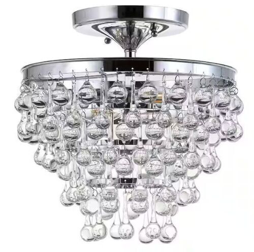 JONATHAN Y Toronto 13 in. Metal/Crystal LED Chrome Flush Mount - Lot 726