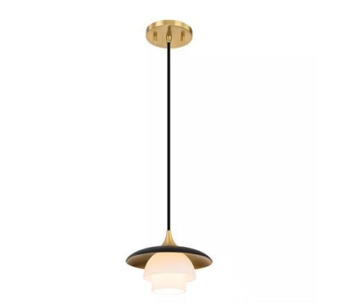 RRTYO Croner 1-Light Black/Aged Bronze 3 Tiered Shade Metal/Opal Etched Glass Pendant Light  - Lot 805