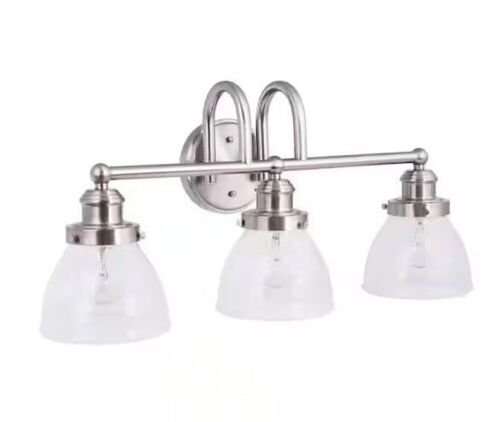 Hampton Bay Albona 3-Light Brushed Nickel Vanity Light with Clear Seeded Glass Shades - Lot 810