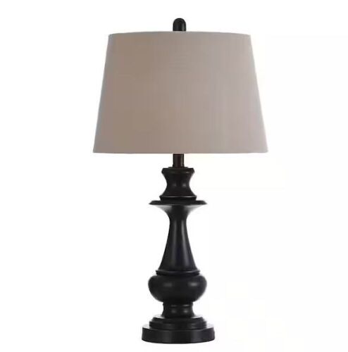 StyleCraft 28 in. Bronze Table Lamp with Natural Linen Hardback Fabric Shade - Lot 818