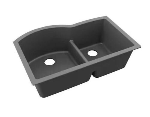 Elkay Quartz Classic 33 in. Undermount Double Bowl Graphite Granite/Quartz Composite Kitchen Sink - Lot 821