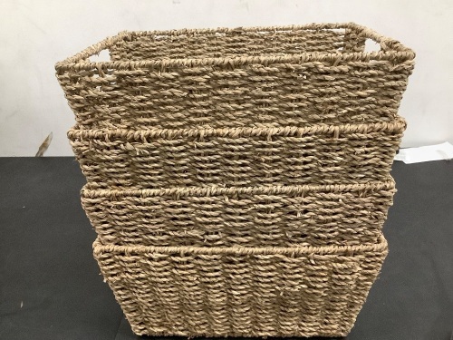 Set of 4 Seagrass Storage Tote Baskets, Laundry Organizer w/ Insert Handles - Lot 5671