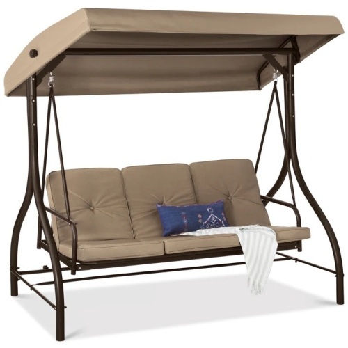 3-Seat Outdoor Canopy Swing Glider Furniture w/ Converting Flatbed Backrest - Lot 5736