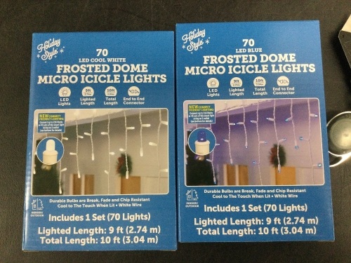 Box of Frosted Dome Micro Icicle Lights White and Blue 12 Pack - Lot 5752
