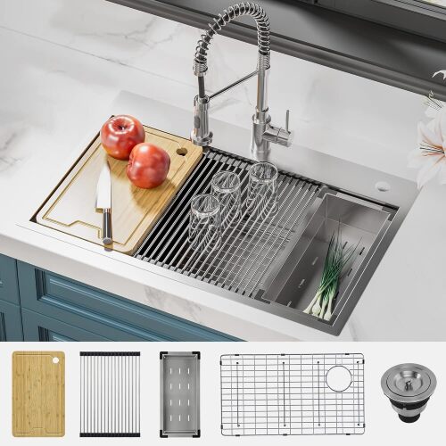 Le Bijou Collection Dual Mount Stainless Steel Kitchen Sink, 33" - Lot 5942