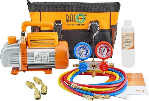 BACOENG 3.6CFM Vacuum Pump and Gauge Set - Lot 5983