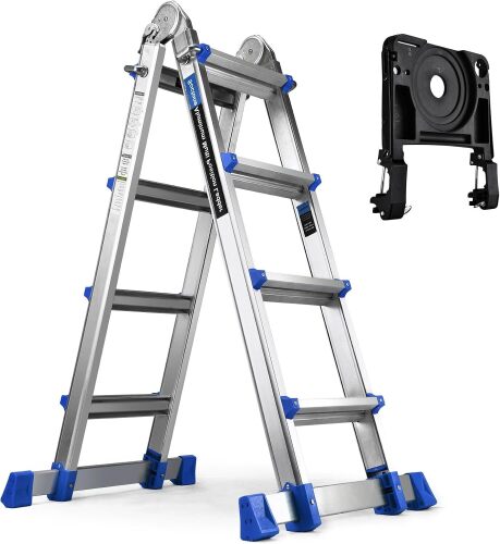 HBTower Ladder, A Frame 4 Step Extension Ladder, 14 Ft Multi Position Ladder with Removable Tool Tray and Stabilizer Bar - Lot 5986