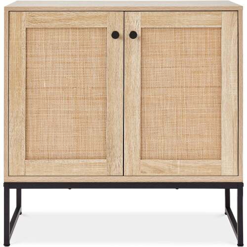 2-Door Rattan Storage Cabinet Accent Furniture for Living Room w/ Foot Pads - Lot 5868