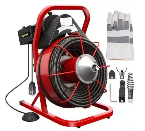 VEVOR Electric Drain Auger 75 ft. x 1/2 in. Drain Cleaner Machine 370W with Cutters Glove Sewer Snake fit 1 in. to 4 in. Pipe - Lot 29