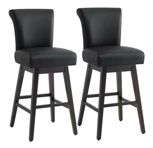 Spruce & Spring Dennis 30 in. Black High Back Solid Wood Frame Swivel Bar Stool with Faux Leather Seat, Set of 2 - Lot 97
