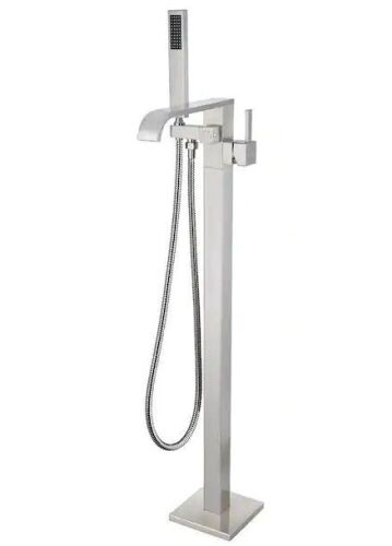AKDY 1-Handle Freestanding Floor Mount Tub Faucet Bathtub Filler with Hand Shower in Brushed Nickel - Lot 141