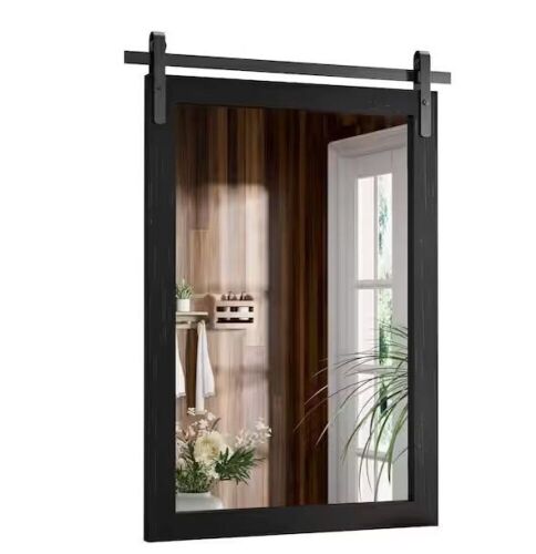 24 in. W x 36 in. H Medium Rectangular Mirror Wood Framed Wall Mounted Mirror in Matte Black - Lot 144