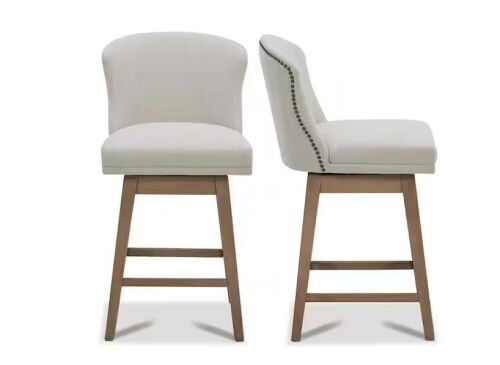 Spruce & Spring 26 in. Elsie Linen High Back Wood Swivel Counter Stool with Fabric Seat, Set of 2 - One Chair Damaged - Lot 168