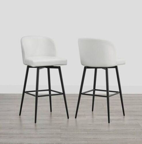 Spruce & Spring Cynthia 30 in. White High Back Metal Swivel Bar Stool with Faux Leather Seat, Set of 2 - Lot 172