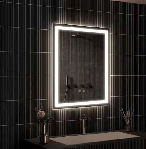 HOMLUX 24 in. W x 30 in. H Rectangular Frameless LED Light with 3-Color and Anti-Fog Wall Mounted Bathroom Vanity Mirror - Lot 178