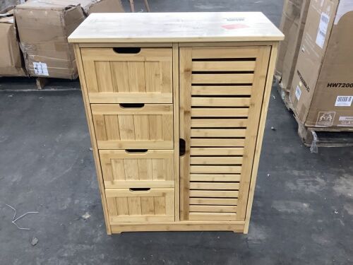 VEIKOUS 23.7 in. W x 11.9 in. D x 32.5 in. H Yellow Bamboo Freestanding Linen Cabinet with 2 Removable Shelves and 4-Drawer - Lot 179