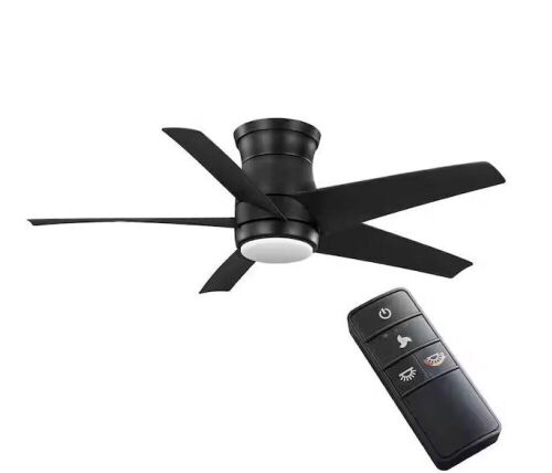 Hampton Bay Mena 44 in. White Color Changing Integrated LED Indoor/Outdoor Matte Black Hugger Ceiling Fan with Light Kit and Remote - Lot 180