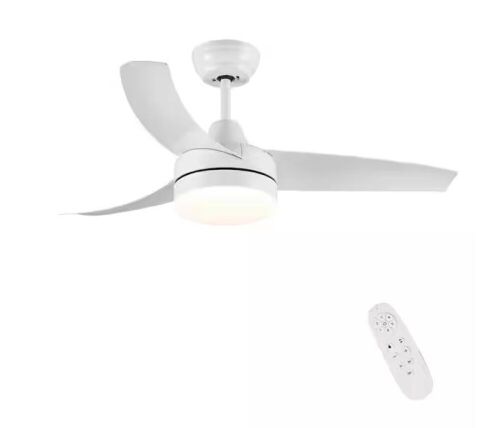 YUHAO Modern 42 in. Indoor Matte White Dimmable Ceiling Fan with Integrated LED, DC Motor and Remote Control - Lot 181