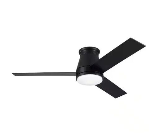 48 in. Integrated LED Indoor Black Flush Mount Ceiling Fan Lighting with 3 Plywood Blades  - Lot 182