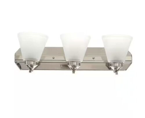 Hampton Bay Tavish 24 in. 3-Light Brushed Nickel Classic Vanity with Frosted Glass Shade - Lot 187