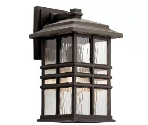 KICHLER Beacon Square 14.25 in. 1-Light Olde Bronze Outdoor Hardwired Wall Lantern Sconce  - Lot 191